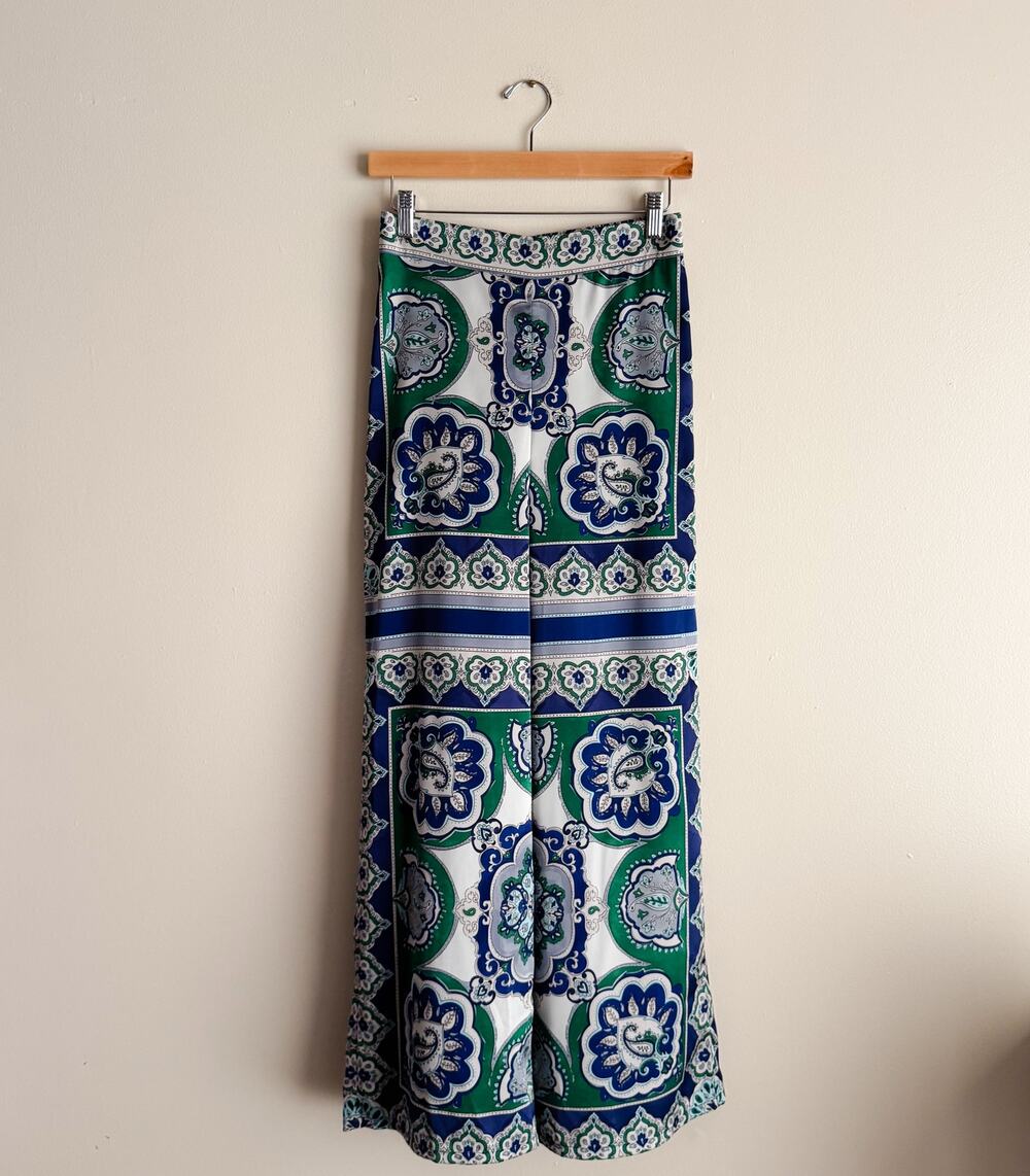 Cupcakes & Cashmere Green + Blue Printed Palazzo Pants XS Resort Beach Vacation